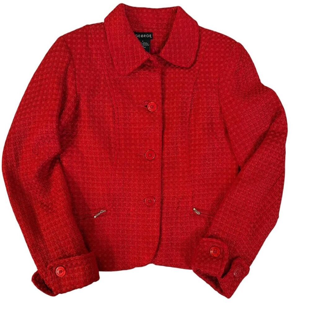 George Red button up tweed knit jacket with pockets